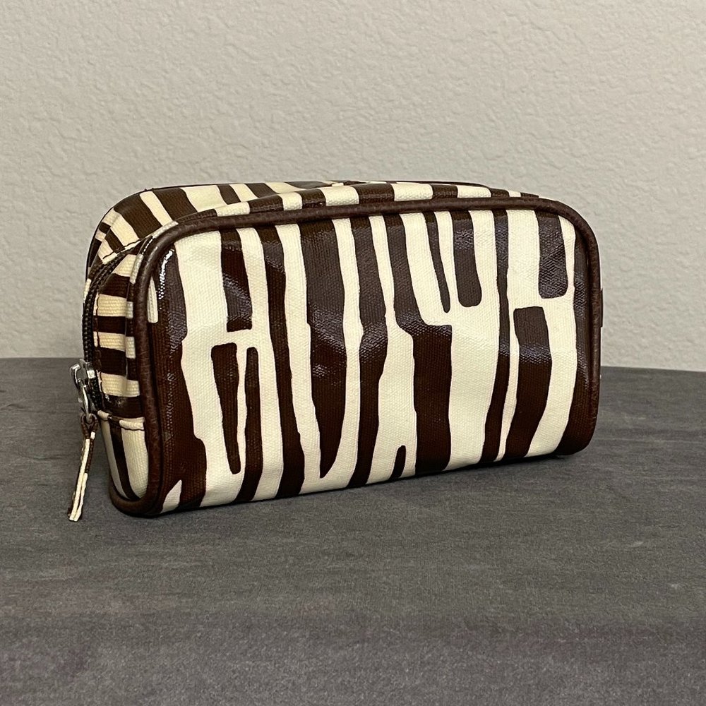 Get Fresh Santa Monica Brown Cream Stripe Makeup Bag